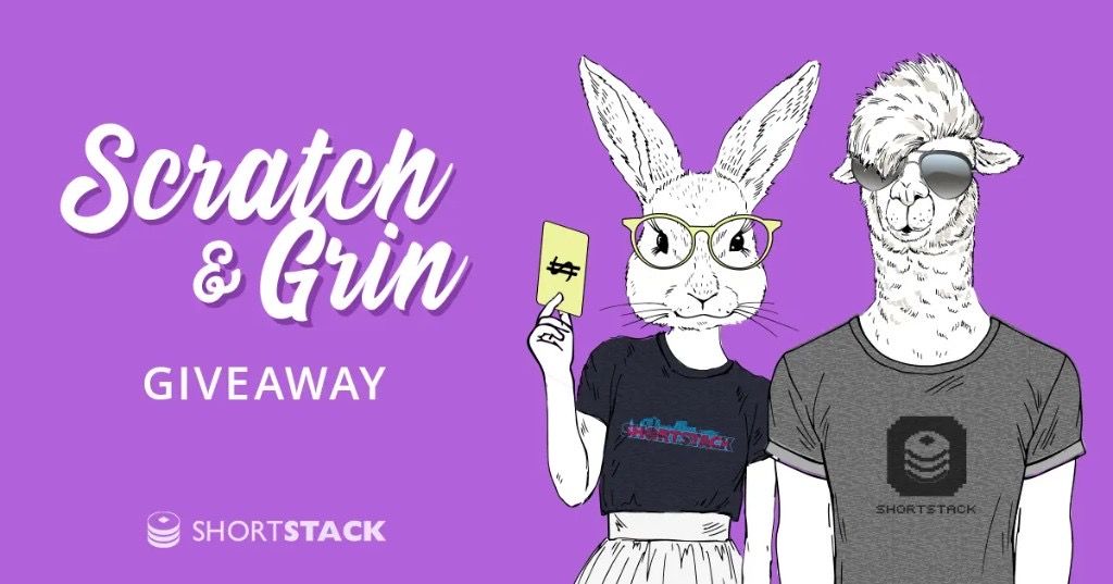 ShortStack Scratch and Grin giveaway graphic with brand mascots