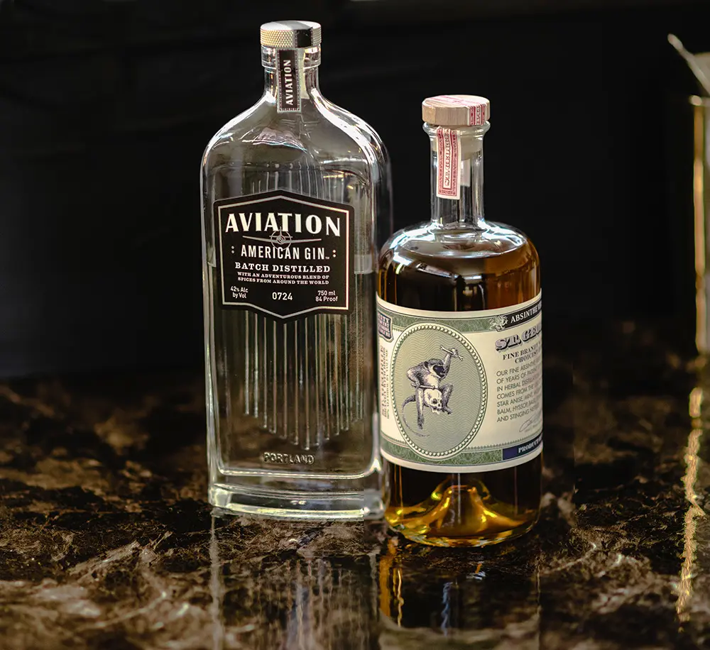 A bottle of gin and absinthe