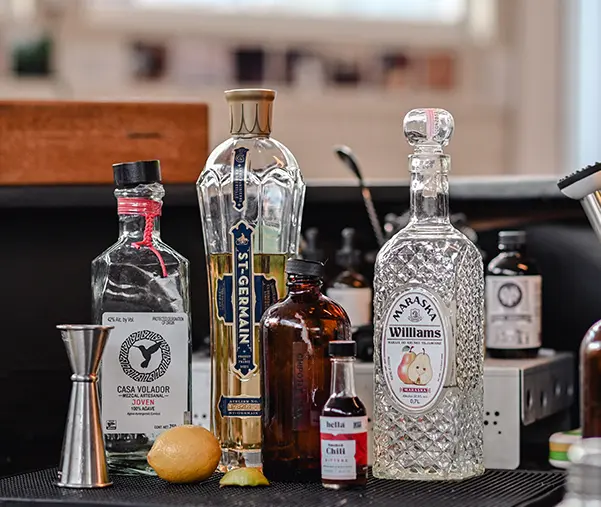 Ingredients for pear and mezcal cocktail